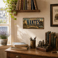 Letrero Metálico Vintage de Nantes, Francia, Estilo Rústico Retro, Decoración de Pared para Cafetería, Garaje, Tienda de Viajes