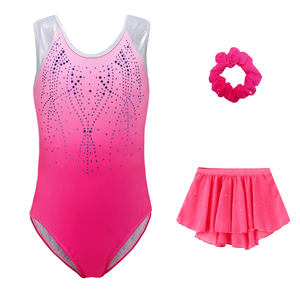 Ensemble de <span class=keywords><strong>justaucorps</strong></span> de gymnastique pour enfants avec logo personnalisé B63, en strass métalliques violets, 3 pièces, ensemble de vêtements de danse avec jupe en mousseline, ensemble de <span class=keywords><strong>justaucorps</strong></span> de gymnastique - Product Image 1