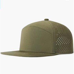 قبعة سناب باك عالية الجودة بـ <span class=keywords><strong>7</strong></span> ألواح مسطحة من البوليستر، مقاومة للماء مع ثقوب مقطوعة بالليزر، شعار مخصص، أسلوب هيب هوب للأنشطة الخارجية - Product Image 1