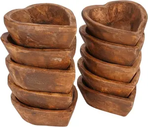 Mini bols en bois de coeur bol en bois en forme de coeur teinté-bols de bougie de pâte personnalisés sculptés à la main pour la fabrication de bougies