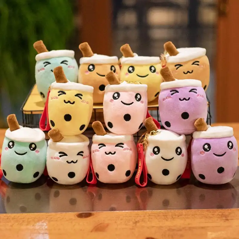 Promotional Wholesale Custom Cute Cheap Bubble Boba Milk Tea Cup Stuffed Toys Plush Key chains