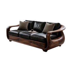 Canapé <span class=keywords><strong>en</strong></span> cuir à trois places <span class=keywords><strong>en</strong></span> bois de <span class=keywords><strong>noyer</strong></span> <span class=keywords><strong>massif</strong></span> simple, avec rangement, design moderne <span class=keywords><strong>en</strong></span> ligne droite pour le salon - Product Image 6