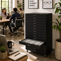 Vitrine de présentation de lunettes en cuir noir de luxe, verrouillable, avec tiroirs, pour le rangement des lunettes de soleil, vente au détail