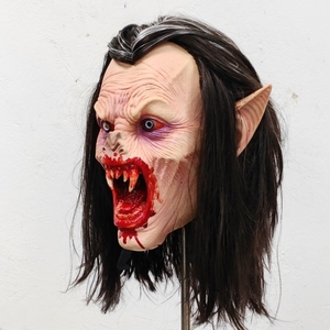 <span class=keywords><strong>Masque</strong></span> de vampire réaliste en latex pour le <span class=keywords><strong>visage</strong></span> entier avec bouche sanglante, crocs pointus et oreilles pointues, cheveux longs noirs, masques de fête d'Halloween - Product Image 6