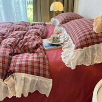 Ensemble de quatre pièces en dentelle moderne coréenne au design rétro Housse de couette Literie Double face Simple et élégant Ensemble de housse de couette à volants