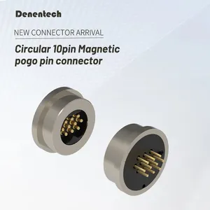 Denentech chapado en oro Circular magnético 10Pin POGO pin hembra y macho magnético PogoPin conector para reloj inteligente