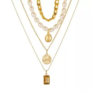 Многослойное ожерелье-чокер с подвеской в стиле панк, женское многослойное ожерелье с жемчугом, многослойная цепочка