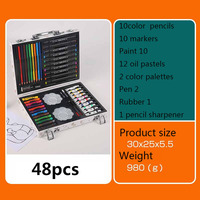 48 stylos aquarelle et crayons de couleur, marqueurs pour enfants, coffret cadeau en bois, ensemble de dessin artistique
