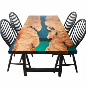 Table à manger rectangulaire de luxe en bois d'acacia et résine époxy, fabriquée à la main, pour la maison, le bureau, l'hôtel, le salon - Moderne, étanche, idéale pour la retraite - Product Image 2