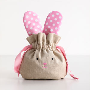 <span class=keywords><strong>Panier</strong></span> de Pâques personnalisé à la mode, avec poignée pliée, décorations mignonnes de lapin de Pâques, en tissu de type lin, pour enfants - Product Image 1