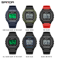 Reloj Deportivo SANDA 2156 para Hombre, Caja Cuadrada, Resistente al Agua 5BAR, Correa de Goma, Repetidor, Esfera Grande, Reloj Digital LED