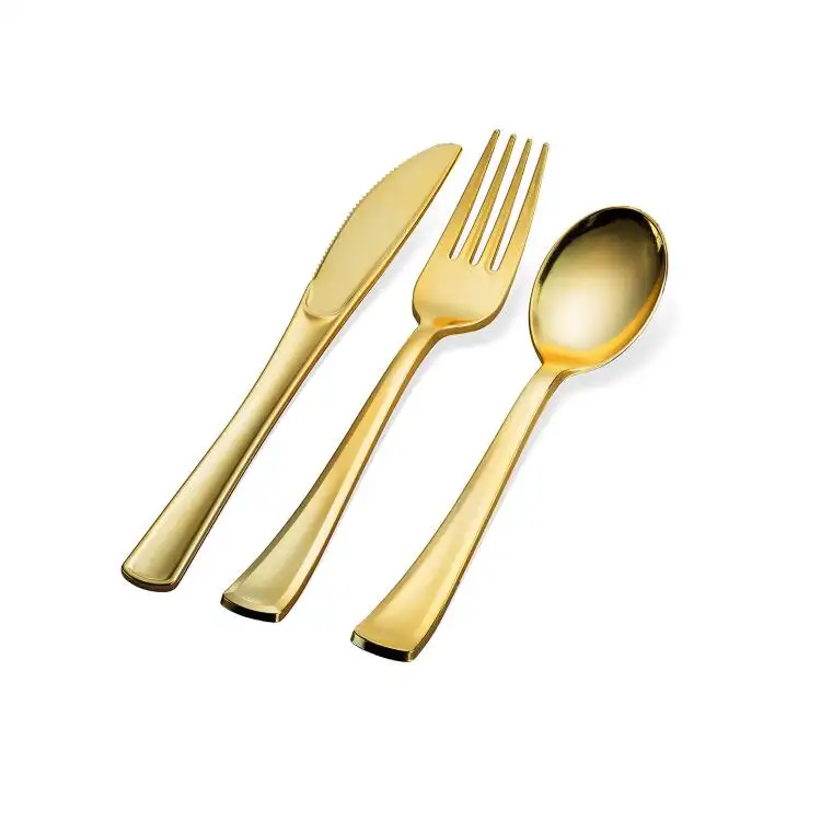 Luxury Multi Purpose 6-7inch Disposable Plastic Gold Colour PS Plastic Cutlery Set