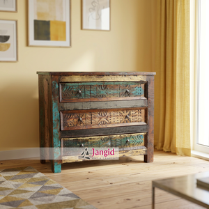 Vintage Recycled Mango Wooden Living Room Cabinets Chest of <b>Drawers</b> 3 <b>Drawers</b> Storage Furniture Bedside <b>Drawer</b> Table - Product Image 1