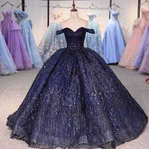 Robes de Quinceañera bleues scintillantes perlées avec traîne en tulle bouffant, robes de Sweet 16, robes de princesse Quince Jancember - Product Image 5