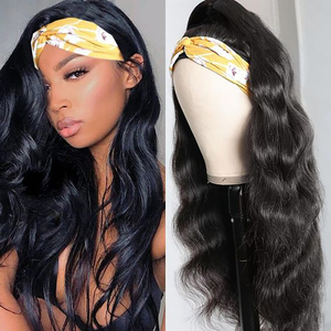 Peluca <span class=keywords><strong>de</strong></span> pelo Remy virgen alineada con cutícula barata <span class=keywords><strong>de</strong></span> Apple Girl con diadema, peluca India cruda con ondas corporales negras para mujer - Product Image 5