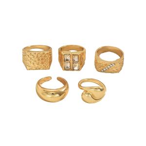 Juego de 5 Anillos Gruesos Modernos con Incrustaciones Geométricas Cuadradas de Estrás para Mujer, Anillos Apilables para Dedos, Joyería de Moda, Regalos - Product Image 5
