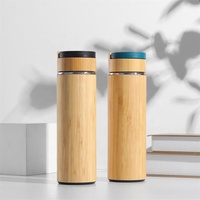 Botol Air Tutup Bambu Produk Laris Manis Botol Air Kayu Stainless Steel Dinding Ganda untuk Teh