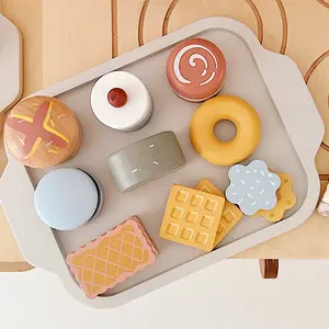 Set Permainan makanan penutup kayu untuk anak-anak, Set mainan makanan bermain memanggang kue dan makanan cupcake hadiah ulang tahun anak balita