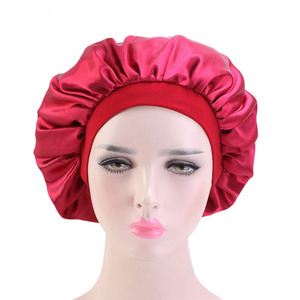 2020 gros personnalisé <span class=keywords><strong>rouge</strong></span> sommeil Bonnet avec Logo/couleur unie personnalisé soie cheveux Satin <span class=keywords><strong>Bonnets</strong></span> - Product Image 2