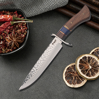 Couteau de chasse haut de gamme à lame pleine en acier inoxydable avec manche en bois, couteau de survie pour l'extérieur avec étui