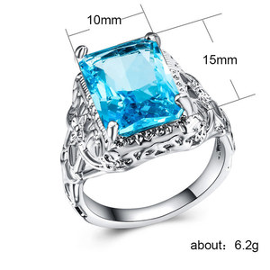 Anello Elegante da Donna con Incisioni Traforate, Accento Blu Scintillante, Gioiello Regolabile in Lega, Stile Moderno - Product Image 5