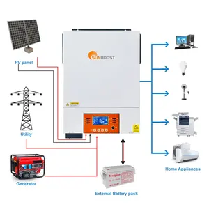 Sunboost 5KW 5.5KW hibrid On/şebekeden bağımsız invertör saf sinüs dalga MPPT güneş enerjisi denetleyici 48V 5000W 220V AC DC dize invertör