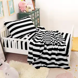 Black and White Stripe 3 Piece Microfiber Cotton Toddler Crib Fitted Sheet Set for Baby Girls