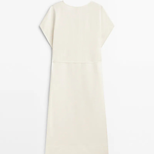 Robe décontractée à fente, style tunique en mélange de lin, col en V profond, jupe longue sans manches, faible MOQ, personnalisable avec impression - Product Image 6