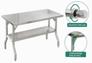 <span class=keywords><strong>Table</strong></span> <span class=keywords><strong>pliante</strong></span> en acier inoxydable de haute qualité, <span class=keywords><strong>table</strong></span> de préparation de qualité commerciale, pieds renforcés, sans roulettes, finition polie <span class=keywords><strong>pour</strong></span> restaurant - Product Image 5