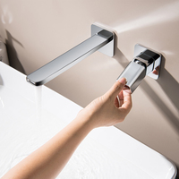 Robinet de lavabo mural moderne de style nouveau, couleur chrome, 2 trous, mitigeur à poignée unique, cartouche céramique intégrée