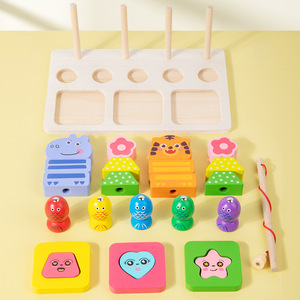 Bloque de pesca Montessori tres en uno, juguete educativo de madera para edades tempranas con número de forma y combinación de pesca con animales - Product Image 5