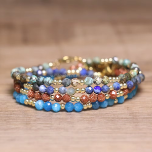 Bracelet délicat en perles de quartz rose naturel, aventurine verte, opale, <span class=keywords><strong>lapis</strong></span>-<span class=keywords><strong>lazuli</strong></span>, avec entretoise dorée, bracelet en cristal de guérison pour femmes - Product Image 2