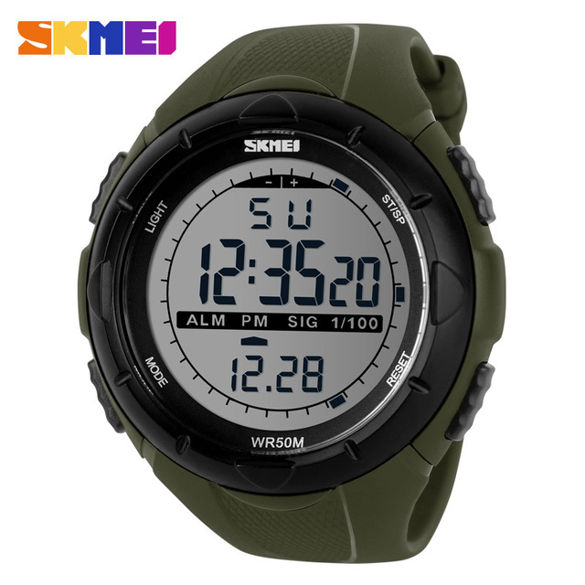 SKMEI 1025 12/24 Hour Clock PU Band Waterproof LED Stopwatch Digital Watches Men EL Light Display Calendar Wristwatch for Man