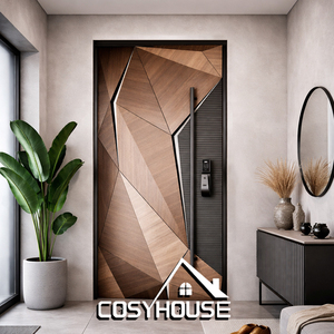 Porte d'entrée <span class=keywords><strong>moderne</strong></span> en bois massif, porte extérieure intelligente de sécurité, porte pivotante de luxe en bois pour entrée principale - Product Image 2