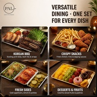 Piring Sajian Persegi Korea dari Baja Anti Karat, Nampan Emas & Perak untuk BBQ, Piring Makanan Restoran