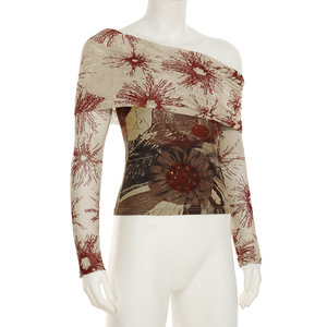 Atasan lengan panjang wanita modis <span class=keywords><strong>Floral</strong></span> dengan atasan wanita motif bunga merah yang kompleks blus wanita kemeja wanita kasual - Product Image 4