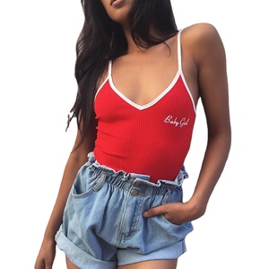 Plus récent nervure camisole sexy bodycon <span class=keywords><strong>body</strong></span> décontracté entraînement bas <span class=keywords><strong>col</strong></span> <span class=keywords><strong>v</strong></span> cou <span class=keywords><strong>body</strong></span> avec sangle - Product Image 1