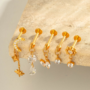 Bán buôn trang sức titan tùy chỉnh, khuyên tai titan G23 gắn đá CZ, khuyên tai vành tai, khuyên tai sụn, khuyên tai labret mặt phẳng - Product Image 2