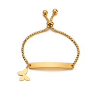 Bracelet en acier inoxydable avec chaîne maille gourmette, breloque barre vierge, réglable, personnalisable avec logo gravé, bijoux sur mesure pour femme