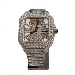 Montre automatique Hip Hop Iced en acier inoxydable brillant avec moissanite, mécanique, de luxe pour homme, squelette, résistante à l'eau 10 bars, bracelet - Product Image 1