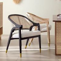 Fauteuil en bois de chêne massif avec dossier en rotin véritable, design nordique, chaises de salle à manger en canne française pour restaurant, café