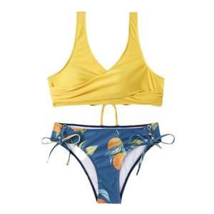 2025 nouvel ensemble 2 pièces pour femmes européennes et américaines <span class=keywords><strong>Sexy</strong></span> dos nu fendu Bikini avec motif solide Swim Wader - Product Image 5