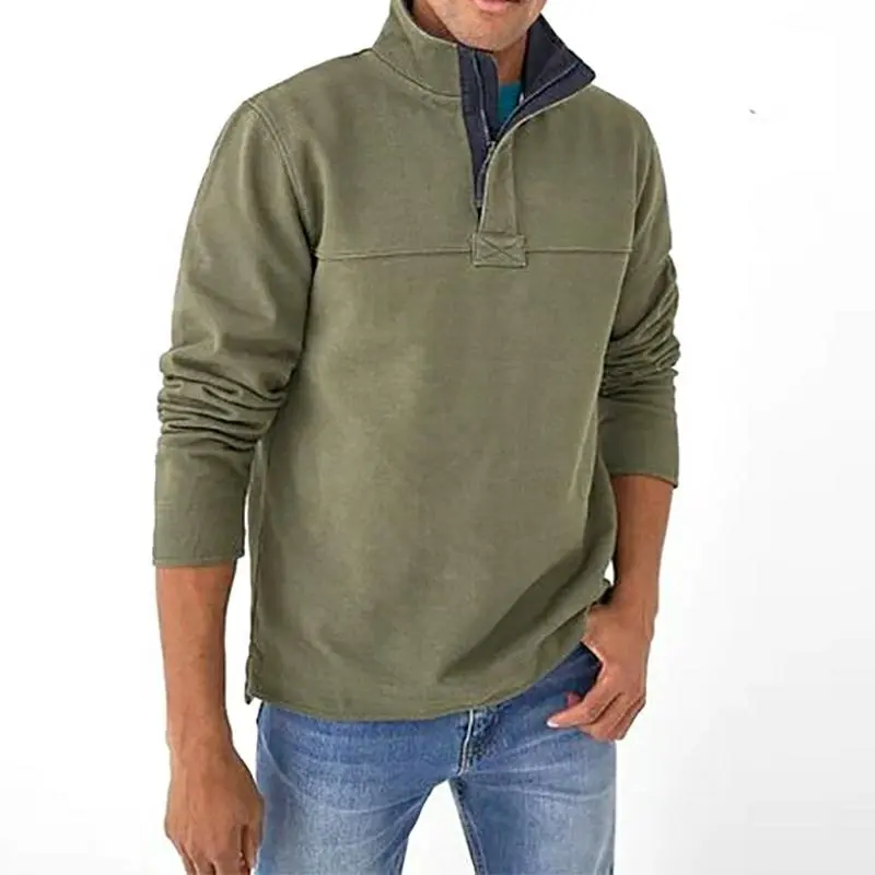 New Arrival Heavy Weight Cotton 1/4 Zip Neck Classic Sweater Men's Embroider Logo Custom Green Men's Hoodies Sweatshirt