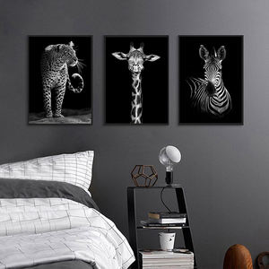 Nordic Nero Bianco Giraffa Elefante Zebra <span class=keywords><strong>Leone</strong></span> di Stampa di Arte Della Parete Manifesto Della Decorazione Della Casa della tela di canapa di stampa personalizzata animale pittura - Product Image 5