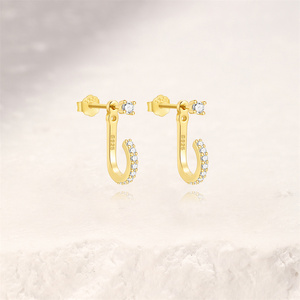 Pendientes de Oreja en Forma de C Ajustables de Plata de Ley S925 Chapados en Oro con Pequeños Aretes a Juego, Joyería Elegante para Mujer - Product Image 2