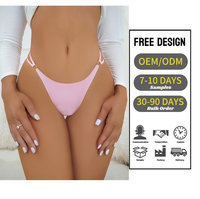 Culotte string taille basse sans couture en soie glacée grande taille avec doubles bretelles et anneau cœur pour femmes sexy