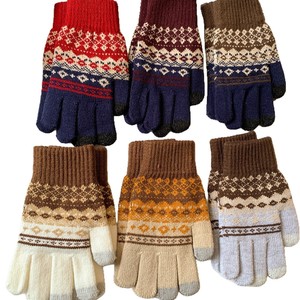 Guantes de Ciclismo de Punto Jacquard para Mujer, con Pantalla Táctil, Cálidos para Invierno, Diseño Fair Isle, Anticongelantes, Resistentes al Frío, Versátiles para Uso en Exteriores - Product Image 2
