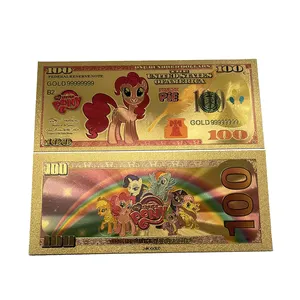 Livraison gratuite poney dessin animé 100 Dollars billet de banque en plastique plaqué feuille d'or 24k pour cadeau