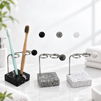 Support de brosse à dents à 2 emplacements avec drainage 3D, support en fil métallique moderne, base à motif marbré pour comptoir de salle de bain