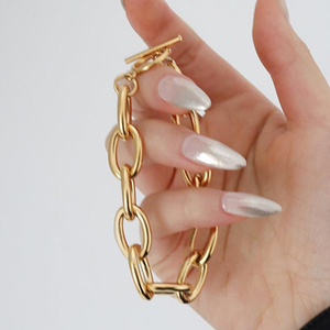 Phụ Nữ 18K Mạ Vàng Thép Không Gỉ Punk Chunky Chain & Liên Kết Vòng Tay Big Oval Chain Choker Necklace OT Clasp Chuyển Đổi - Product Image 2